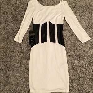 BEBE Bodycon Dress with Black Corset-Style Design